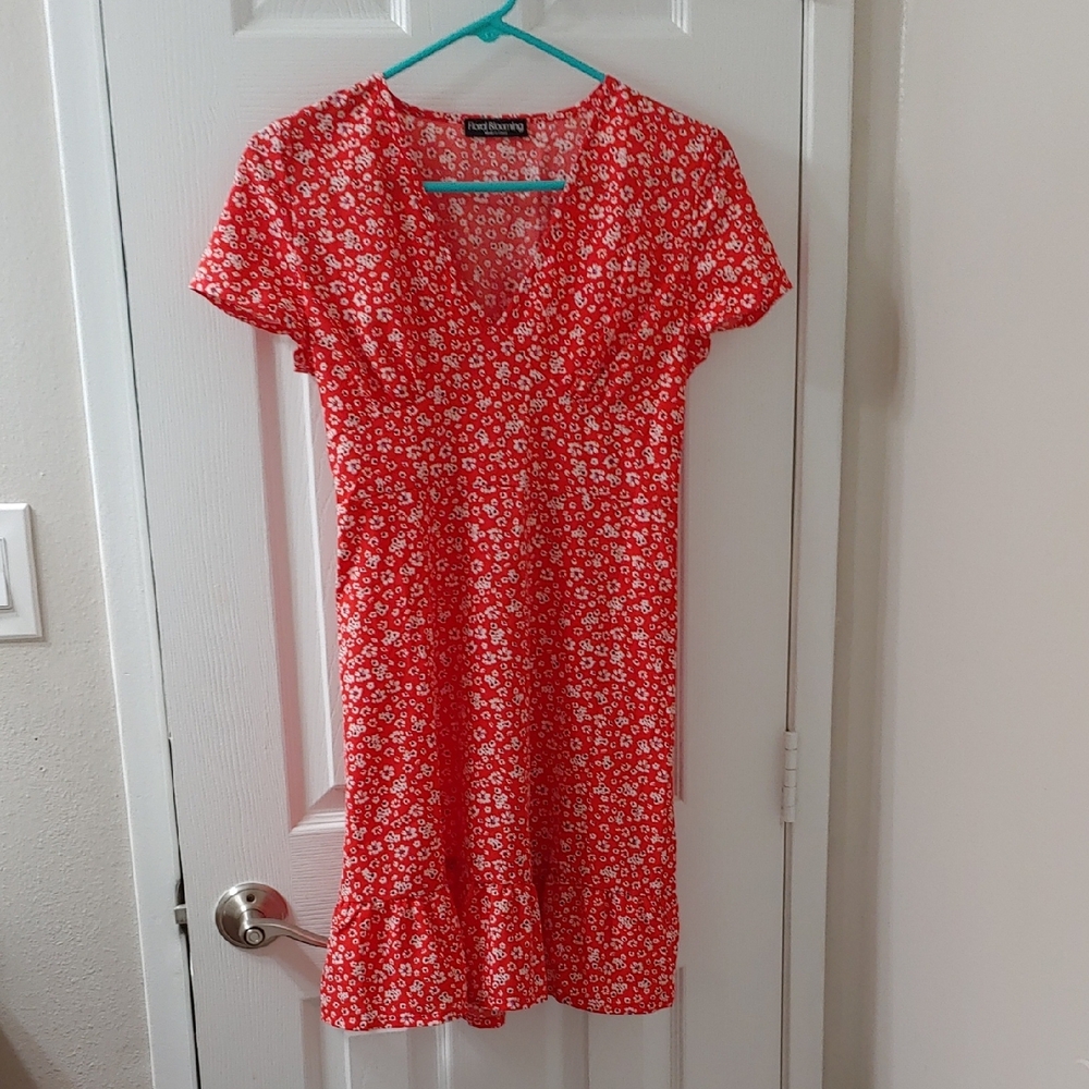 Orange and Red V-Neck Wrap Mini Sundress